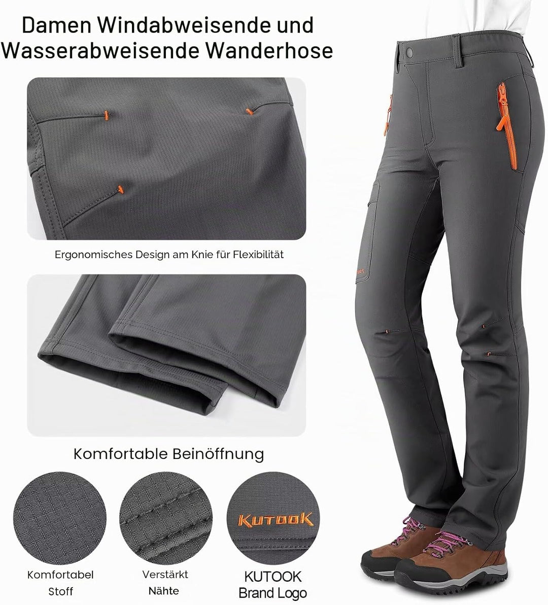 KUTOOK Damen Wanderhose Hp311 L Kurz Grau, L Kurz Grau