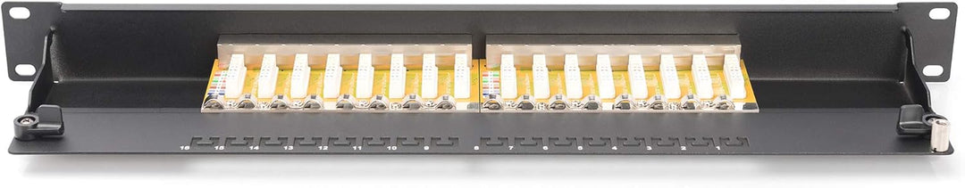 DIGITUS Patchpanel - 19-Zoll - Cat-6 - 16-Port RJ45 - Geschirmt - LSA Patch-Feld - Rack-Montage 1HE