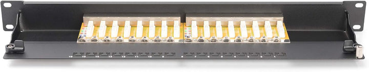 DIGITUS Patchpanel - 19-Zoll - Cat-6 - 16-Port RJ45 - Geschirmt - LSA Patch-Feld - Rack-Montage 1HE
