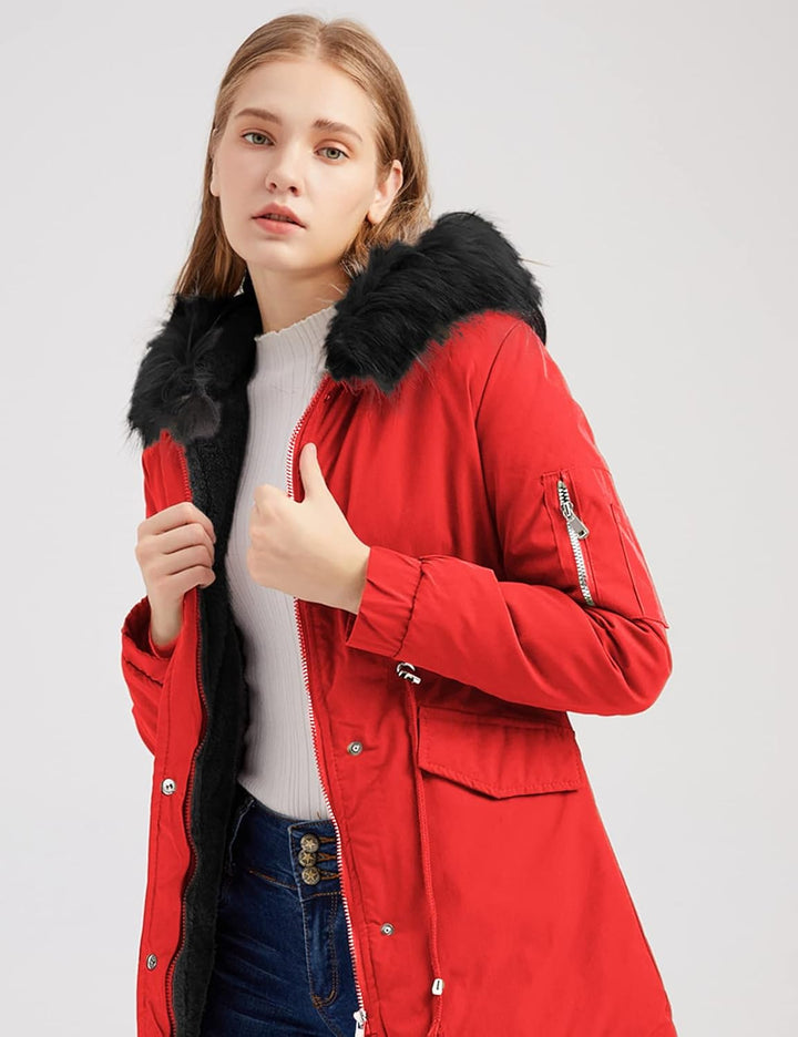 Tuopuda Winterjacke Damen Lang Wintermantel Warm Winter Jacke mit Kapuze Reissverschluss Parka Fleec