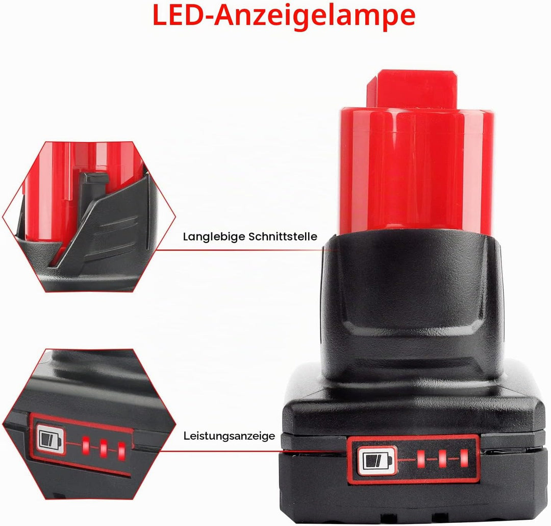 Waitley M12 12V 6Ah Ersatzakku für Milwaukee M12 Li-ion Akku 48-11-2411 48-11-2440 48-11-2402 Werkze