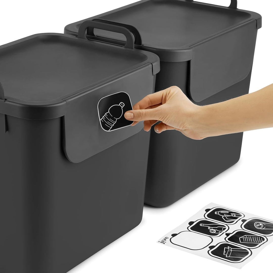 Jive Rotho Recycling Müllsystem anthrazit 3er-Set Mülltrennsystem 30l für die Küche, Kunststoff (PP