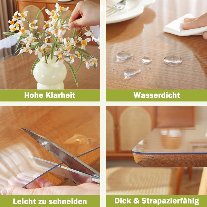 OstepDecor Glasklar Folie 1.5mm, transparente Tischdecke, Tischschutz, Schutztischdecke, Tischfolie