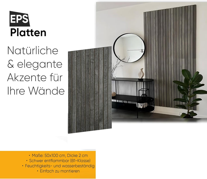 EPS Wandpaneel Lamellenoptik – 50x100 cm – Modern, Leicht, Wärme- & Schalldämmend, DIY Montage – Inn