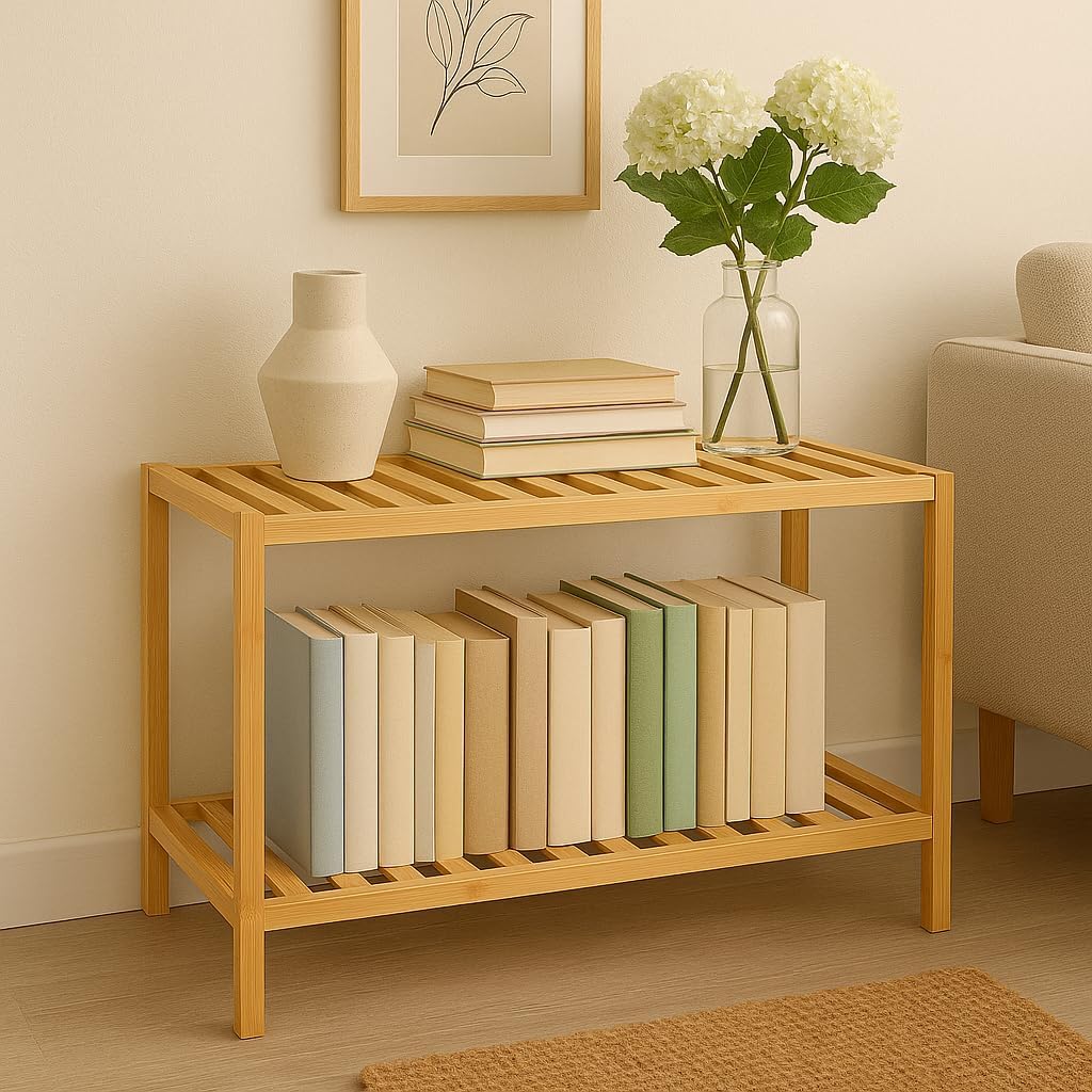 hausleben Bambus Schuhregal, 2 Ebenen, 70x28x33 cm, Naturholz Standregal | Platzsparendes Design, Le