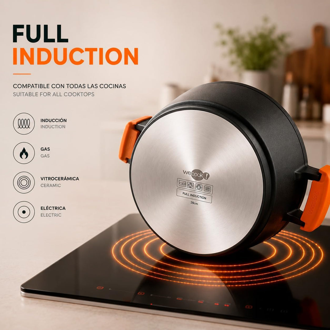 WECOOK! Ecochef Titan Hoher Kochtopf 20 cm Induktion mit Glasdeckel, Antihaftbeschichtung QUANTANIUM
