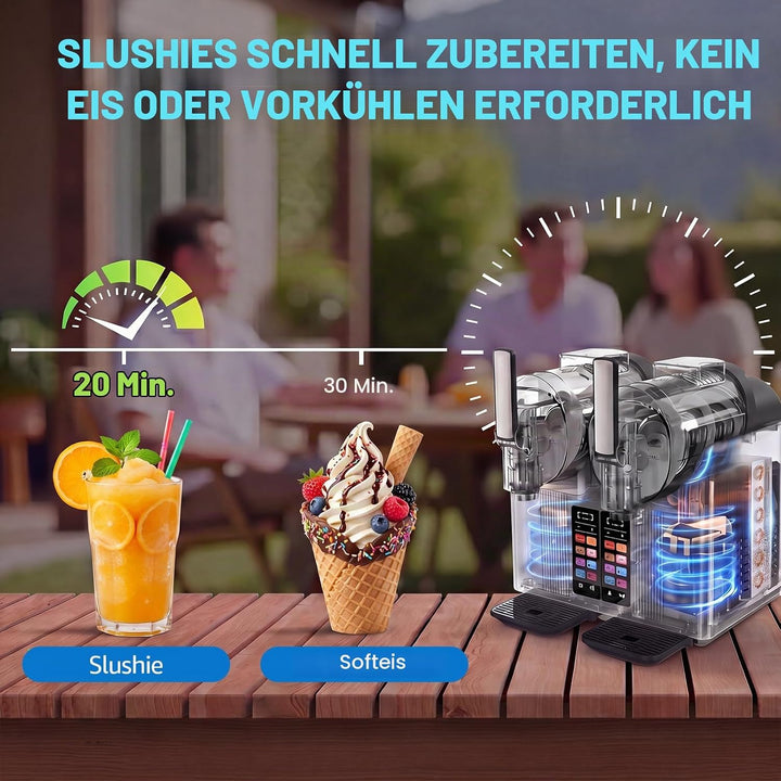 Slush Maschine 2 x 2L Eismaschine Slushie Maschine mit 7 smarten Programmen, Softeismaschine für Zuh