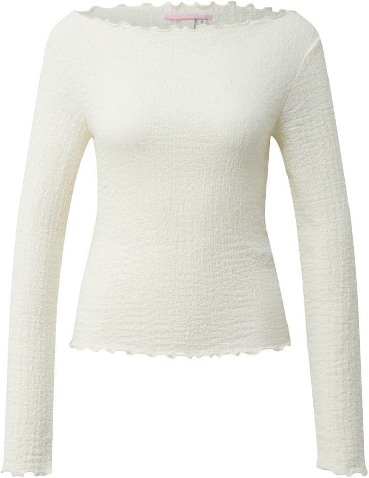 QS Damen Strukturiertes Langarmshirt T-Shirt Langarm XXL 0300_creme, XXL 0300_creme