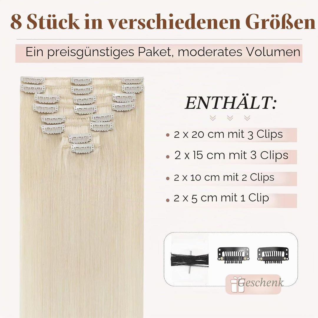 TESS Clip in Extensions Echthaar, 8pcs Clip in Haarverlängerung Remy Echt Haare Natürliche 18 Clips