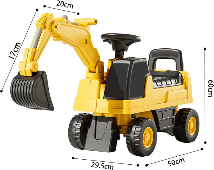 Bagger zum draufsitzen, Sitzbagger mit beweglicher Schaufel, Rutschauto mit Staufach, Aufsitzbagger