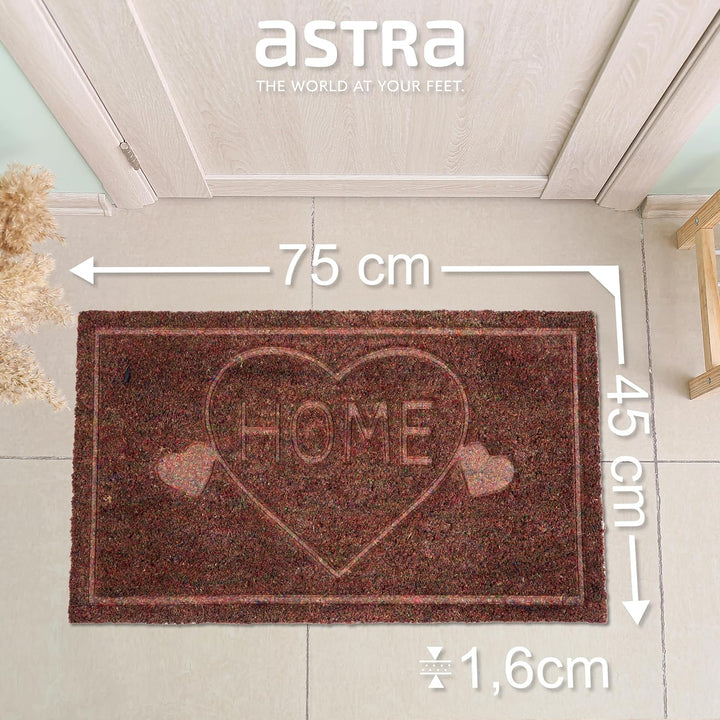 ASTRA Moderne Fussmatte Haustür - Kokosmatte 2er Set 45x75cm Herz braun - rutschfeste Schmutzfangmat