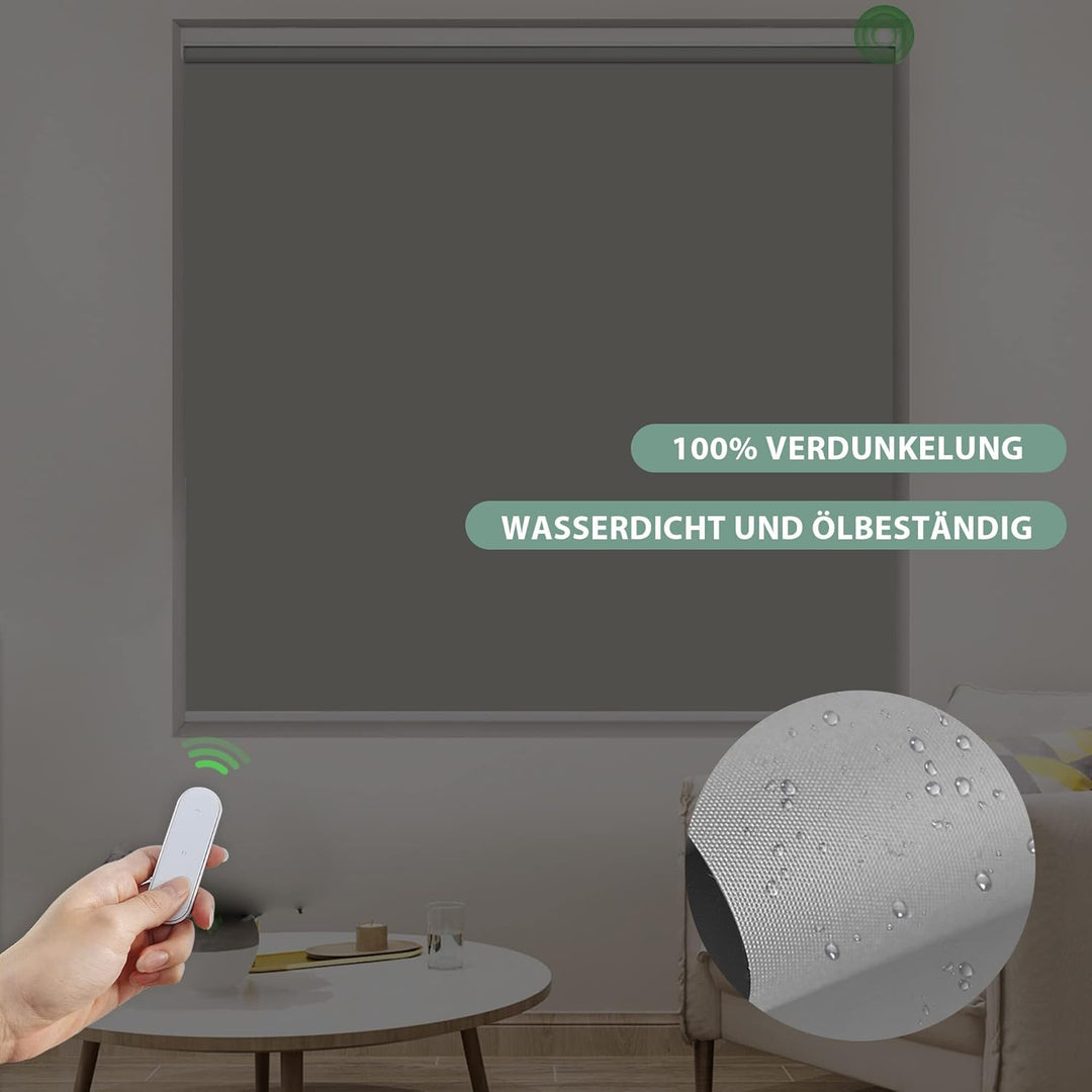 HOMEDEMO Elektrische Rollos Wiederaufladbare Verdunklungsrollo mit Motor & Fernbedienung, Grau 45x11