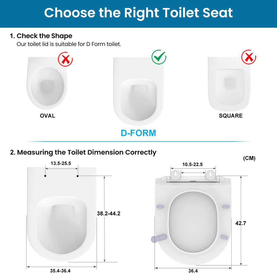 Toilettendeckel mit Absenkautomatik D-Form, Slim WC Sitz Weiss, Klodeckel Duroplast, Klobrille einfa