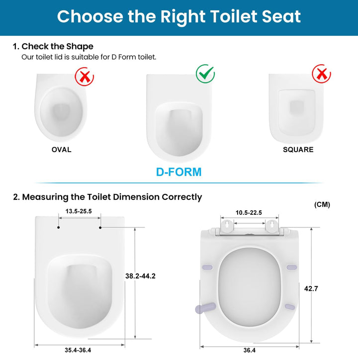 Toilettendeckel mit Absenkautomatik D-Form, Slim WC Sitz Weiss, Klodeckel Duroplast, Klobrille einfa