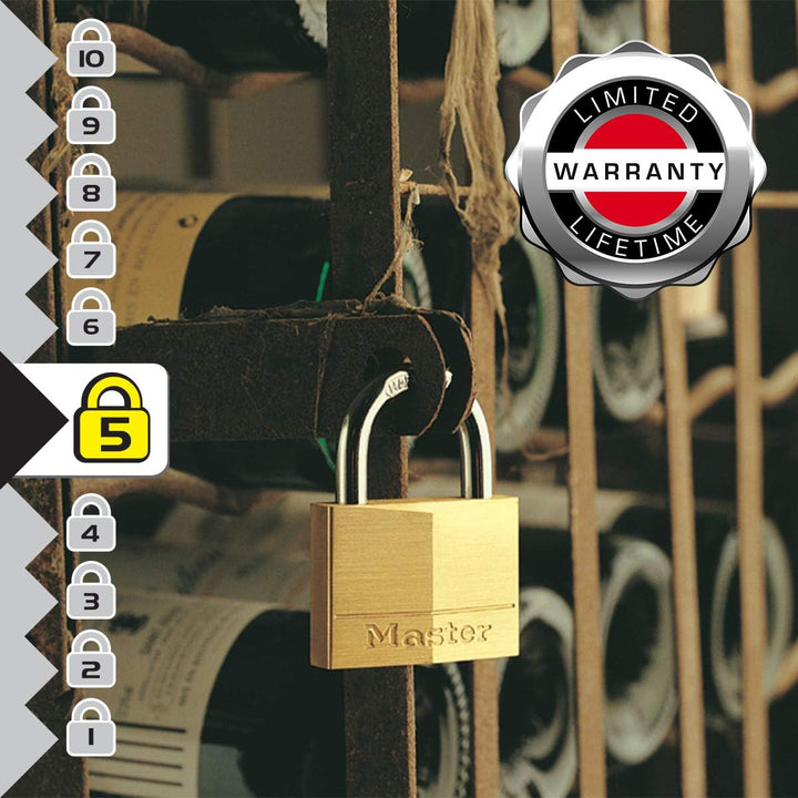 Master Lock 140EURSIX 6-er Pack Schlüssel Vorhängeschlösser aus Massivmessing, Gold, 6 x 4 x 1,3
