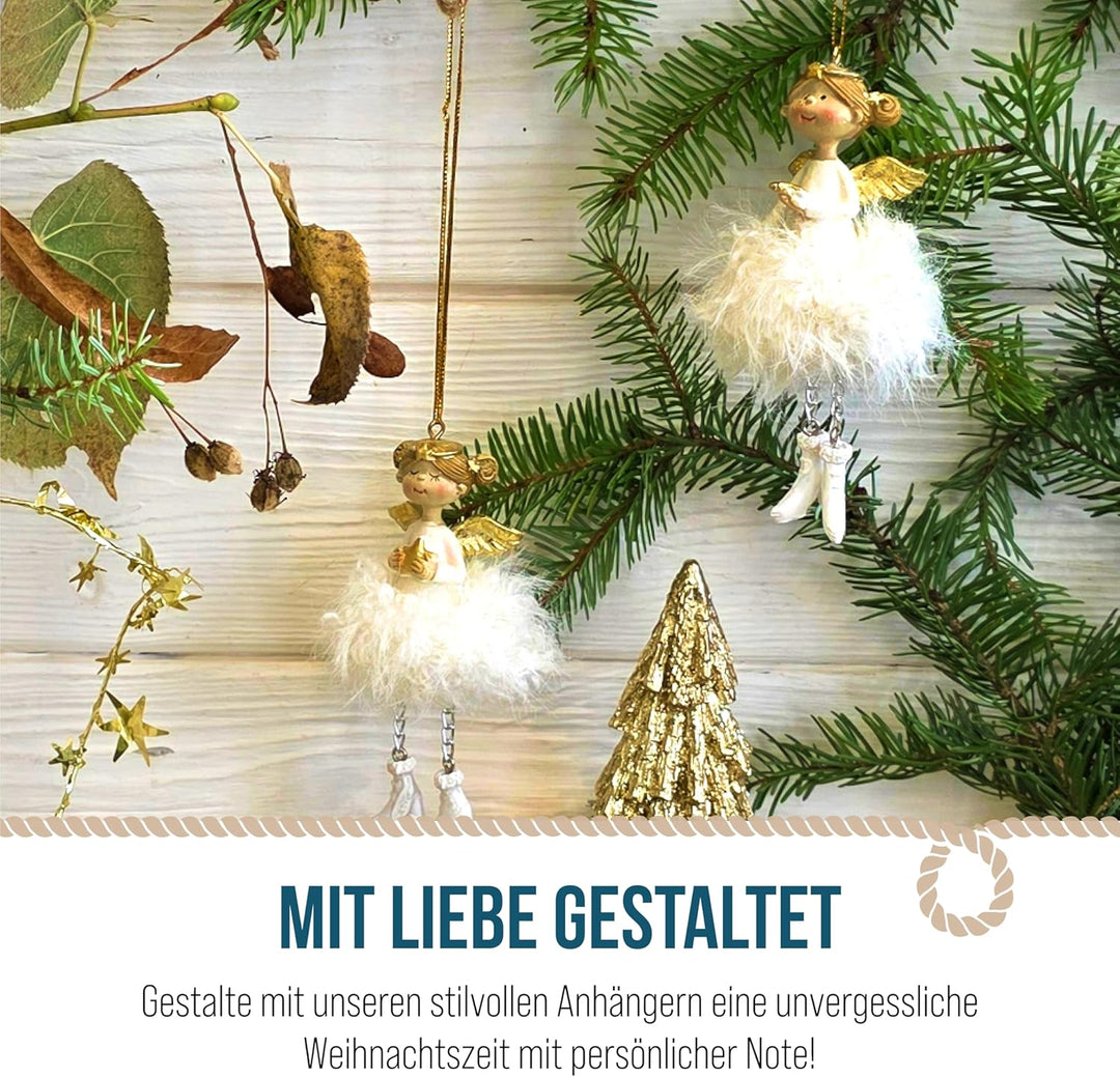 Engel-Anhänger Weiss & Gold, 4er Set: Weihnachtsengel zum Aufhängen, Kleine Weihnachtsanhänger, Schu
