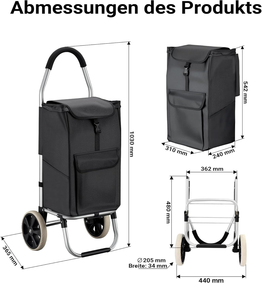 Wiltec Einkaufstrolley klappbar 36,5 x 44 x 103 cm bis 40 kg, Hackenporsche mit Zwei Rädern, Faltbar
