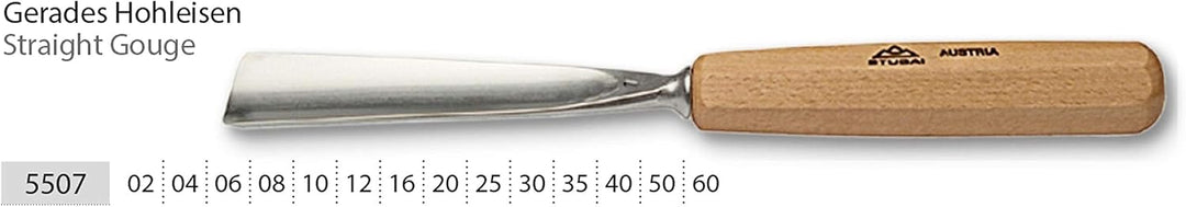 Stubai Stechbeitel Serie 55 - Form 7 : Gerades Hohleisen 25mm - 550725, 25mm