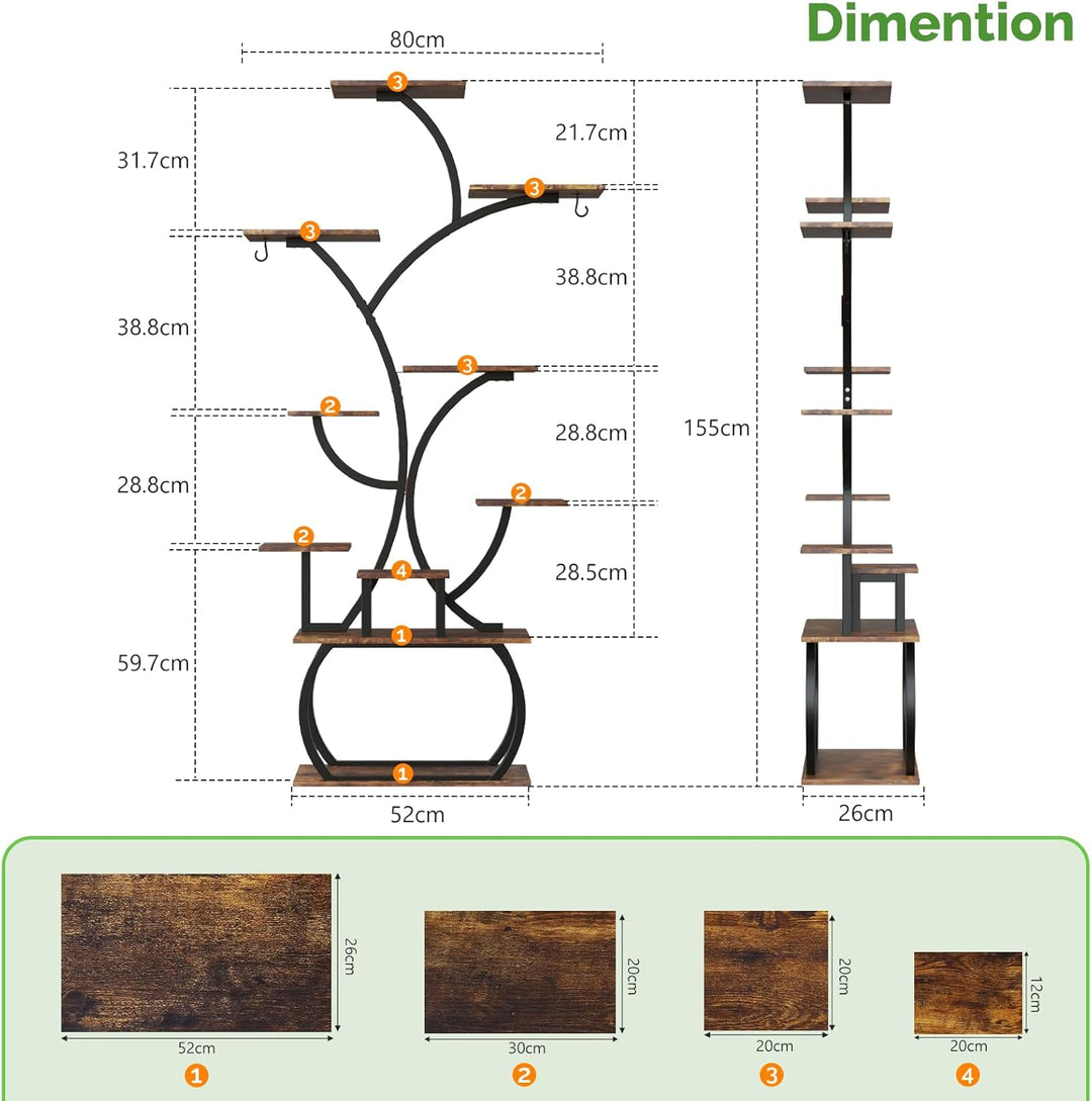 Bonnlo Blumenständer Pflanzenständer mit Licht, 10-stöckiges Pflanzenregal für Innenbereich, Pflanze
