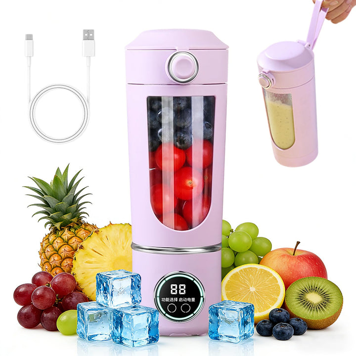 Tragbarer Mixer Smoothie Maker, 700 ml Kleiner Entsafter, Typ-C Wiederaufladbar, mit 12 Rostfreien K