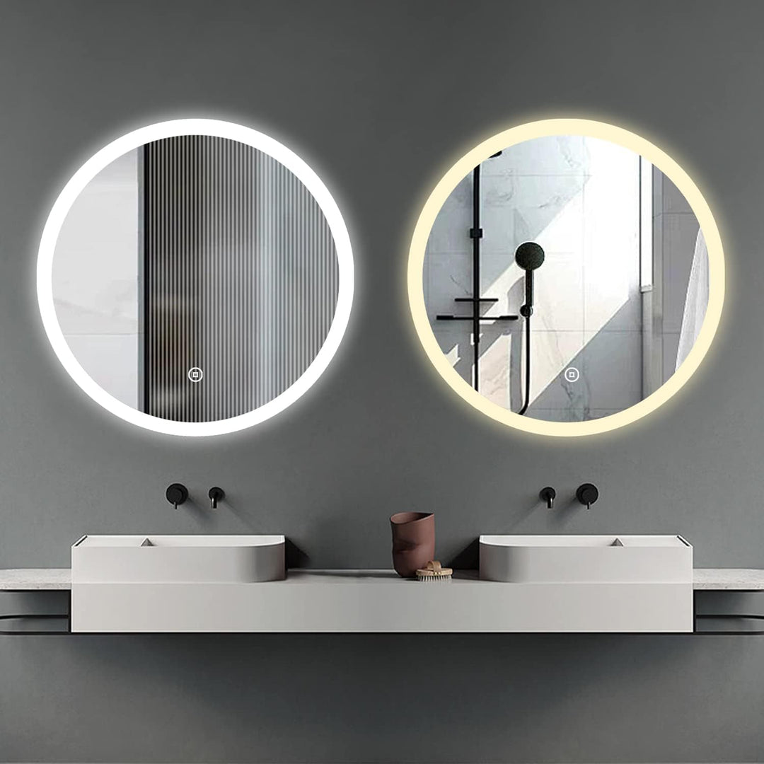 Boromal LED Badspiegel mit Beleuchtung 60x60cm Rund Badezimmerspiegel 3 Lichtfarbe Dimmbar 3000-6500