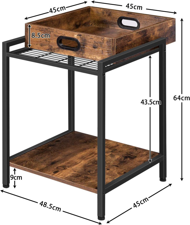 HOOBRO Beistelltisch, Sofatisch mit herausnehmbarem Tablett, Nachttisch mit offenen Regalen, Snack-T
