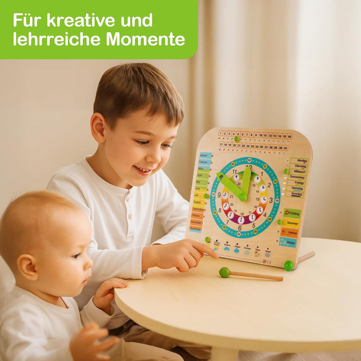 Hess Holzspielzeug 14658 - Stand - Kinderlernuhr aus Holz, ca. 25 x 25 cm