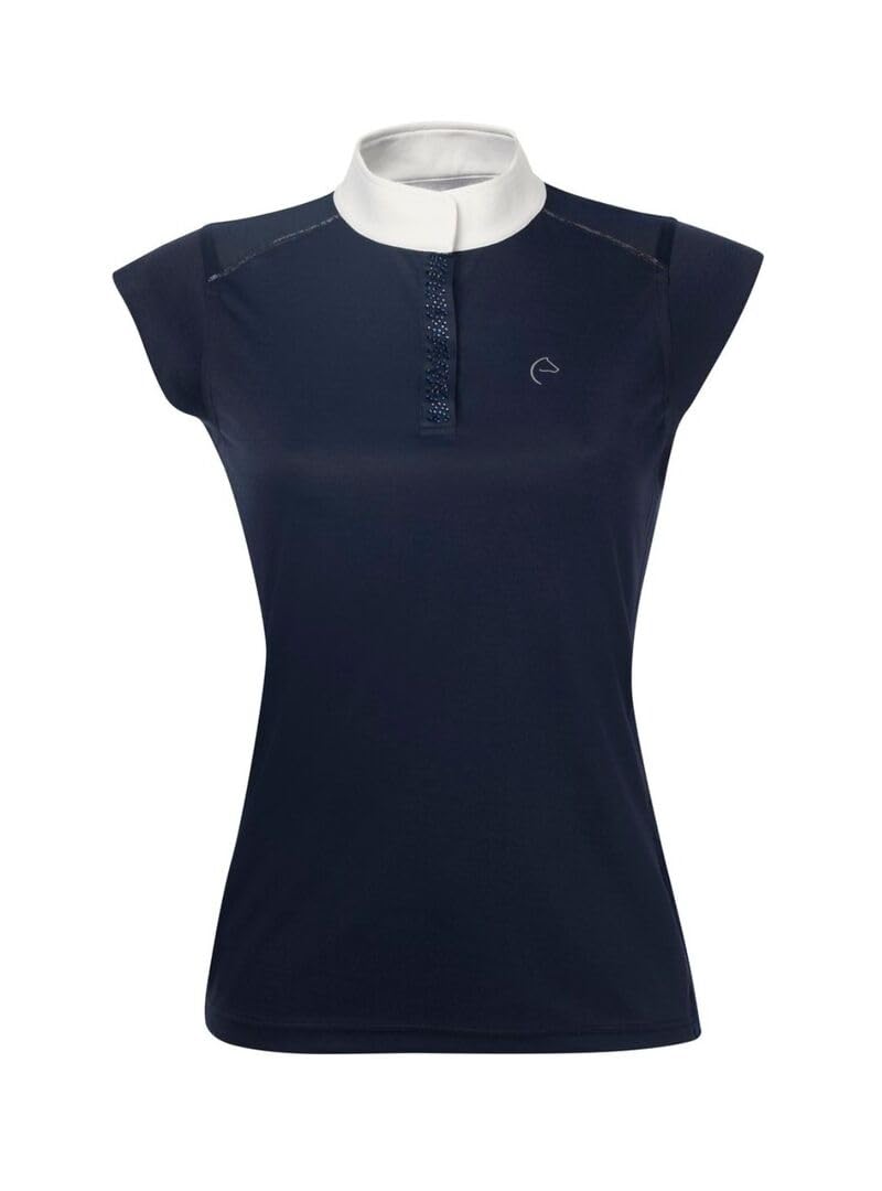 Equi-Theme Damen Poloshirt mit Strass BRÜSSEL schwarz oder Marineblau XL Marineblau, XL Marineblau