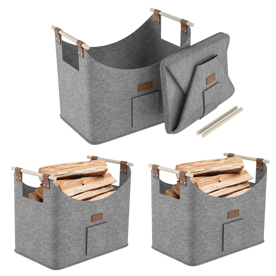 Aufun 4x Holzkorb für Kaminholz, XXL Faltbarer Brennholzkorb Filzkorb extra dicker Filz und verstärk