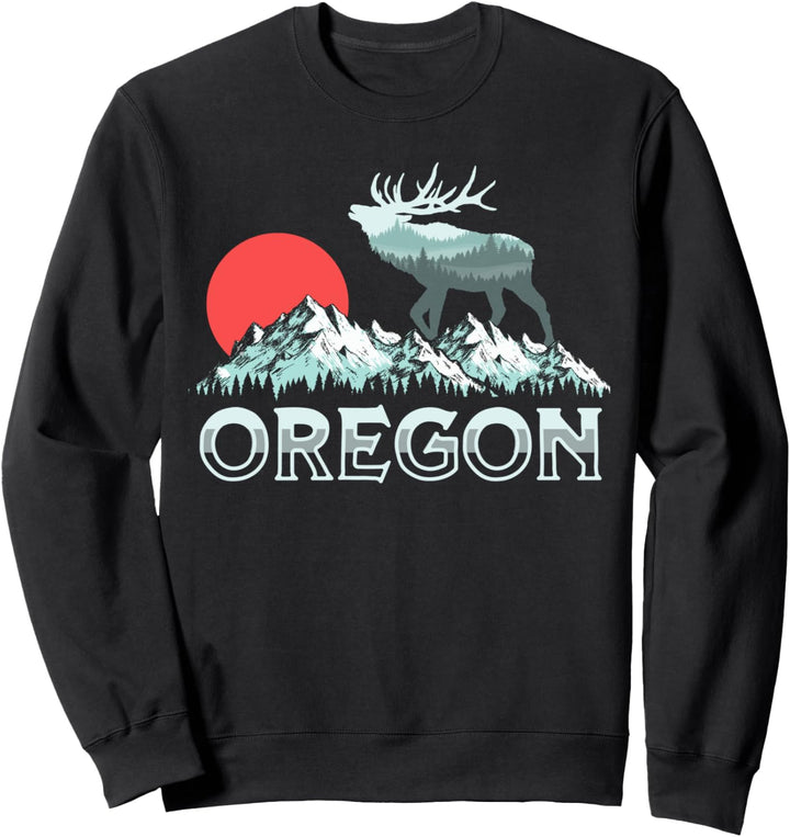 Vintage Oregon Elk Hunter Conservation Retro Graphic Sweatshirt