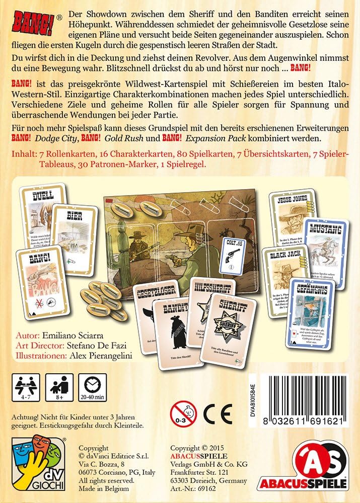 ABACUSSPIELE 69162 - Bang! 4. Edition, Western Kartenspiel, Silver, 190 x 138 x 46 mm