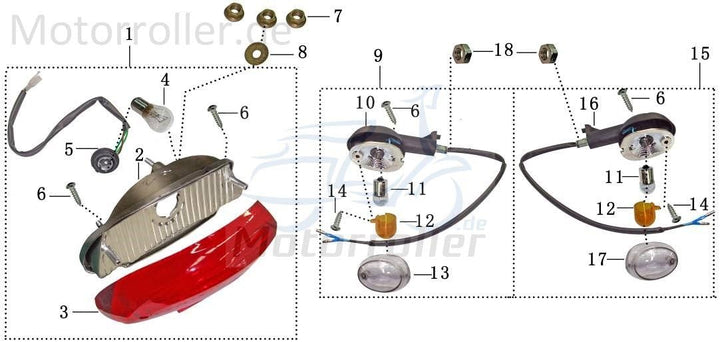 Xfight-Parts Rücklicht LED komplett rot mit E Marke YYB915024001 für Rex Milano 50 SN-68, SN-68