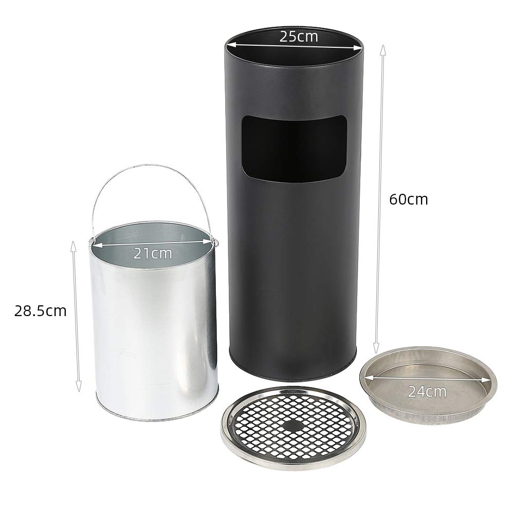 Drumm Abfalleimer mit Standaschenbecher, 30 l, Edelstahl/Eisen, rutschfest, für Aussen/Innenbereich,