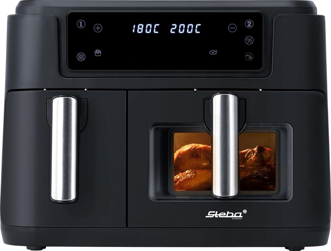 Steba Doppel-Heissluftfritteuse, DUO-Kochzone mit insgesamt 9,5 l Volumen, grosser Frittierkorb mit