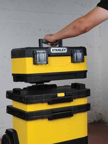 Stanley Rollende Werkstatt (aus Metall-Kunststoff, Werkzeugkoffer mit 1 Schublade, grosses Staufach,