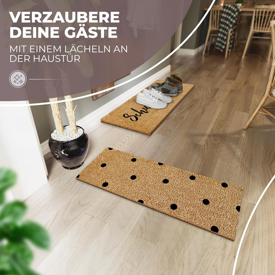 ElbFuchs Kokos Fussmatte 75x25cm mit Punkten I Extra langlebige & rutschfeste Kokosmatte I Für Innen
