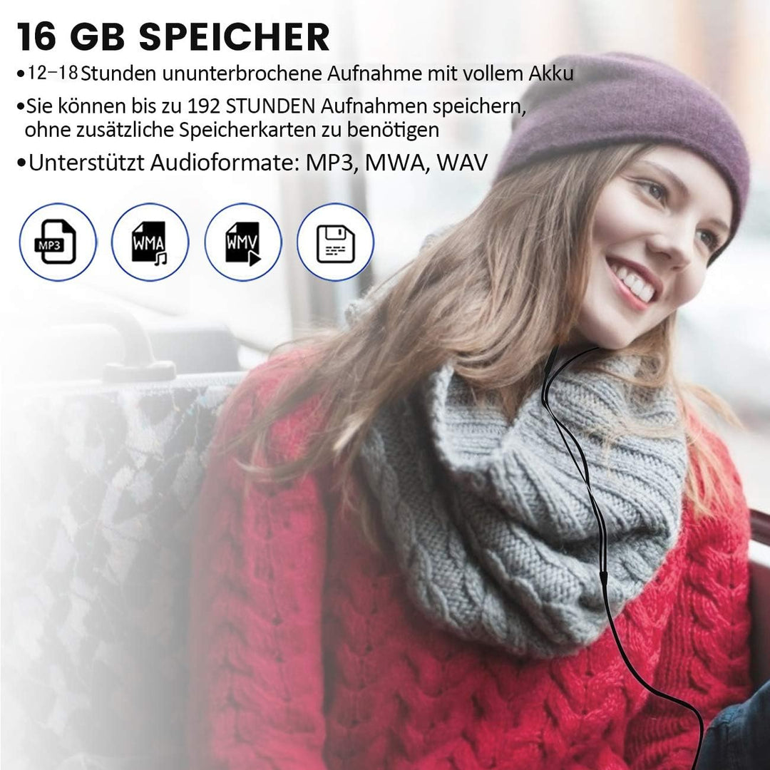 Mini Digitales Diktiergerät |16GB Audio Aufnahmegerät mit Stimmenaktivierung |192Stunden | One-Touch