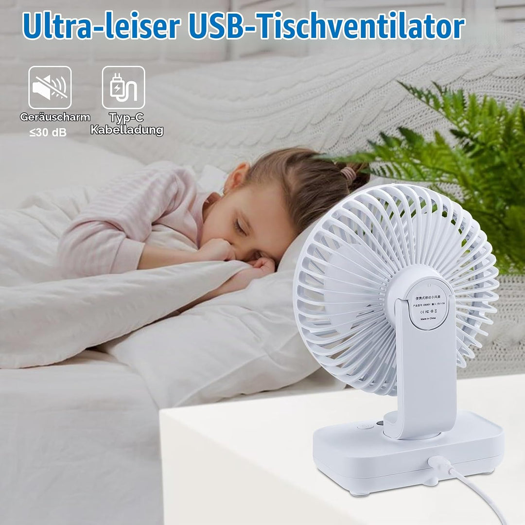 USB Tischventilator Oszillierend, Mini Ventilator Sehr Leise mit 4000mAh Batterie, Persönlicher Tisc