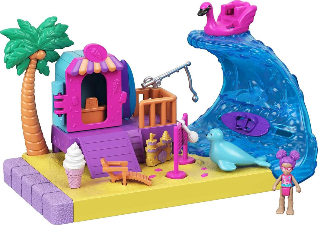 Polly Pocket GTM68 - Pollyville Sonnenstrand, kleine Puppe, Tierfigur, tolles Spielzeug Geschenk für