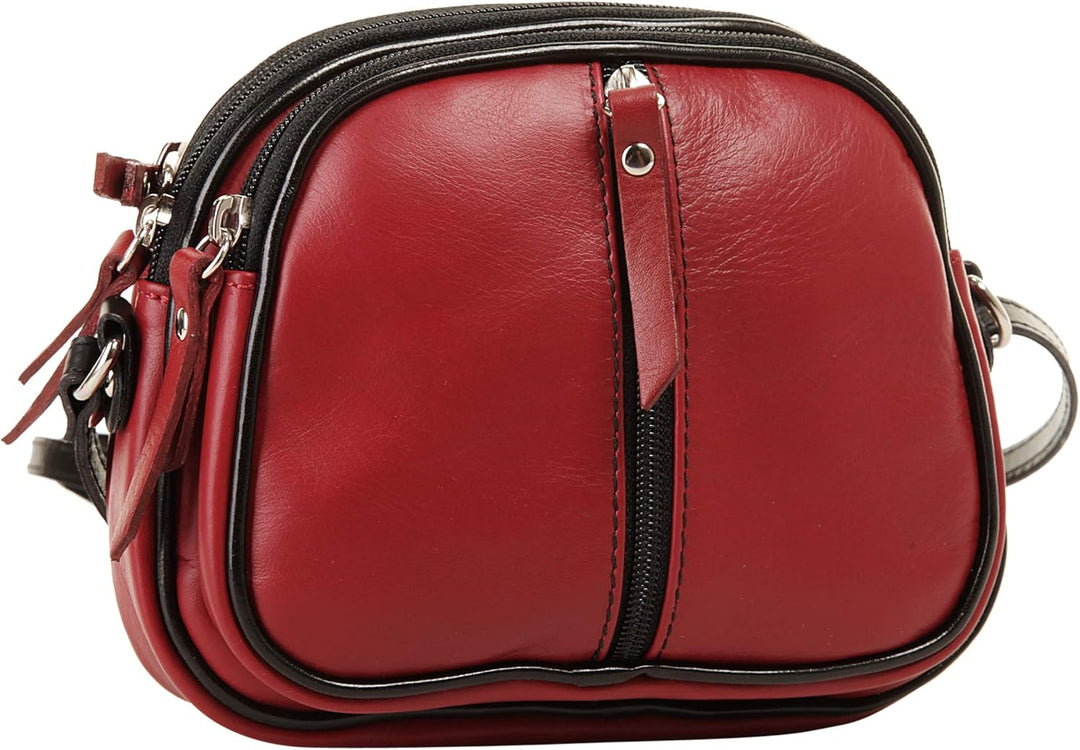 Umhängetasche Echt Leder Damen Made in Italy | kleine Abendtasche | elegante Partytasche mit 3 Fäche