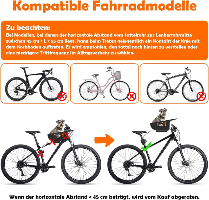 Hundekorb Fahrrad Vorne bis 12KG, Hundefahrradkorb mit Robuste sichere Bodenplatte, wasserdichtem kr