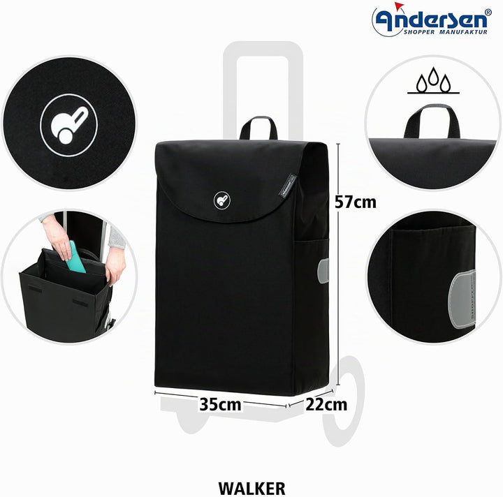 ANDERSEN Einkaufstrolley - Scala Shopper Walker schwarz 44 L Einkaufsroller, nachhaltig, Reflektor,
