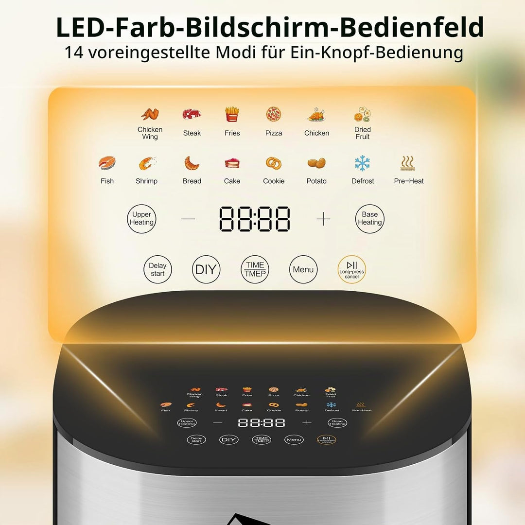 Uten Dual Blaze Heissluftfritteuse 5,5 L mit Sichtfenster, Airfryer 14 Programme, Verzögerter Start,