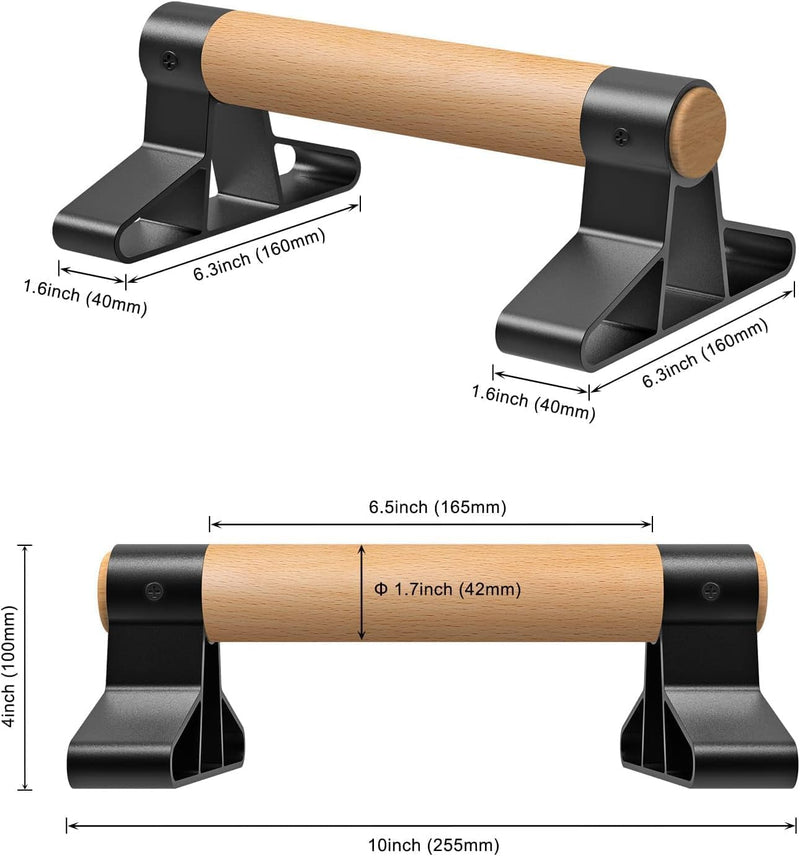 SELEWARE Liegestützgriffe mit ergonomischem Holz Griff und hochbelastbarem Stahl - Rutschfeste Push-