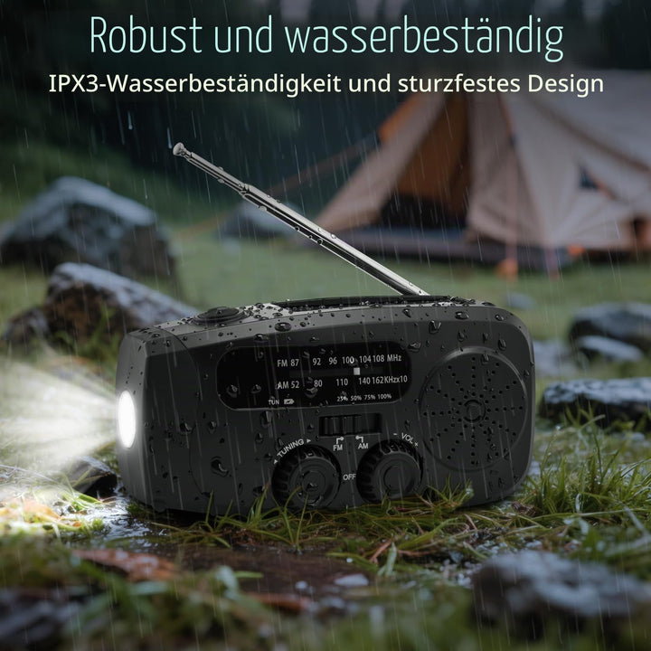 Kurbelradio, Radio mit Kurbel und Solar Notfall Ausrüstung, Notfallradio Emergency 2000mAh Power Ban