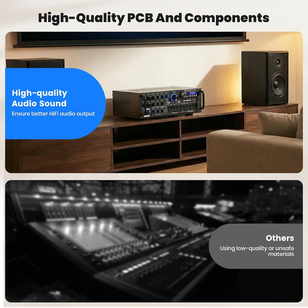 HiFi Verstärker Stereo Bluetooth Verstärker mit Fernbedienung, 2 Kanal Endstufe mit 5-Band-EQ, HiFi