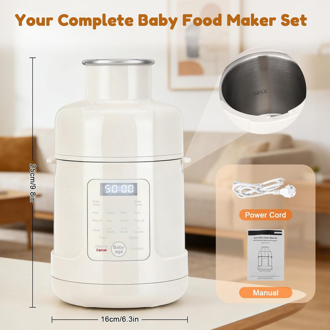Babynahrungszubereiter 500 W – All-in-One-Gerät: Dampfgarer, Mixer, Wärmer & Timer für alle Entwickl