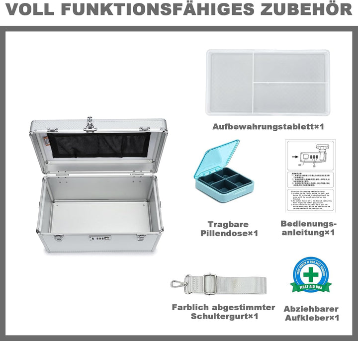 Aufbewahrungsbox mit Zahlenschloss, abschliessbare Medikamentenbox, leere Erste-Hilfe-Box, Sicherhei