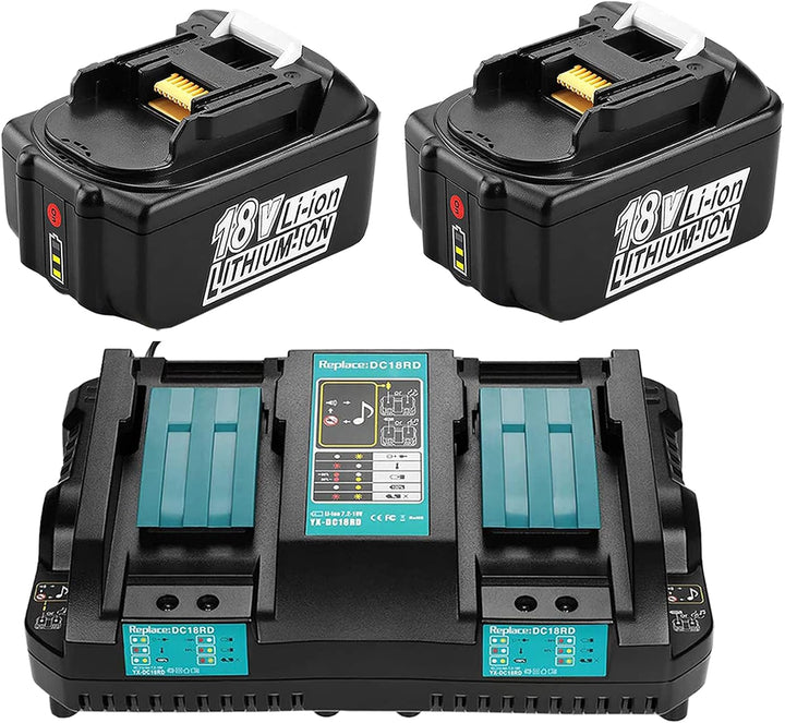 2 X BL1850B 18 V 5 Ah-Batterien mit 4A Dual Port Ladegerät DC18RD für Makita 7.2V ~ 18V BL1815 BL183