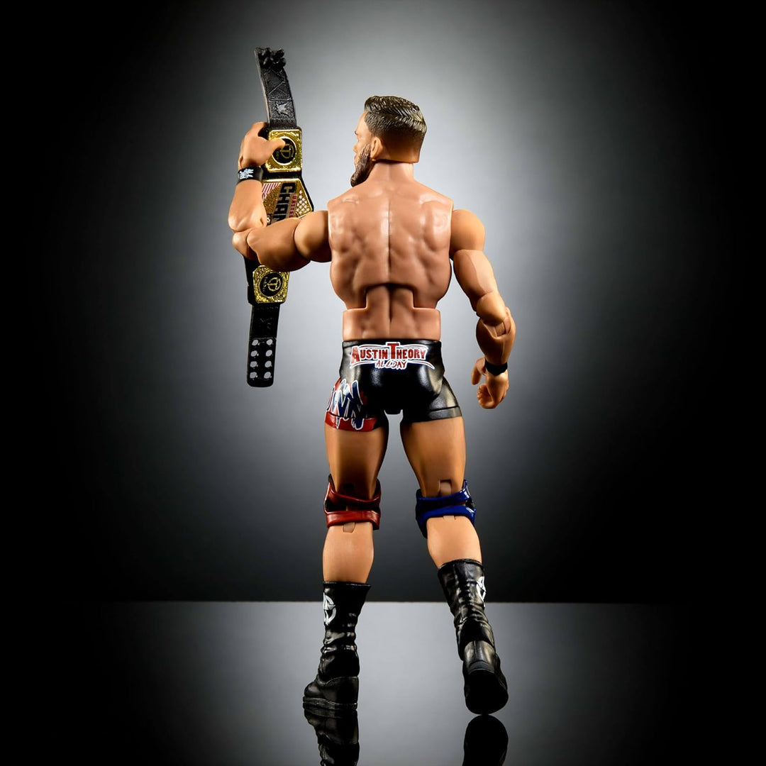 Mattel WWE Elite Actionfigur & Zubehör, Serie #110 Austin Theory 15,2 cm Sammlerstück mit 25 Gelenkp